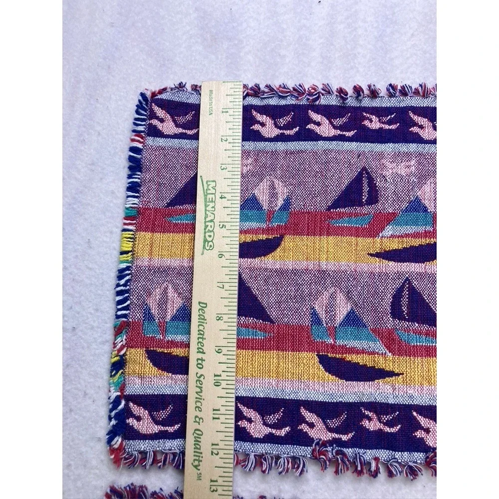 Vintage Woven Sailboat Placemats Set of 2 Unisex OS Multicolor‎ Excellent Fringe